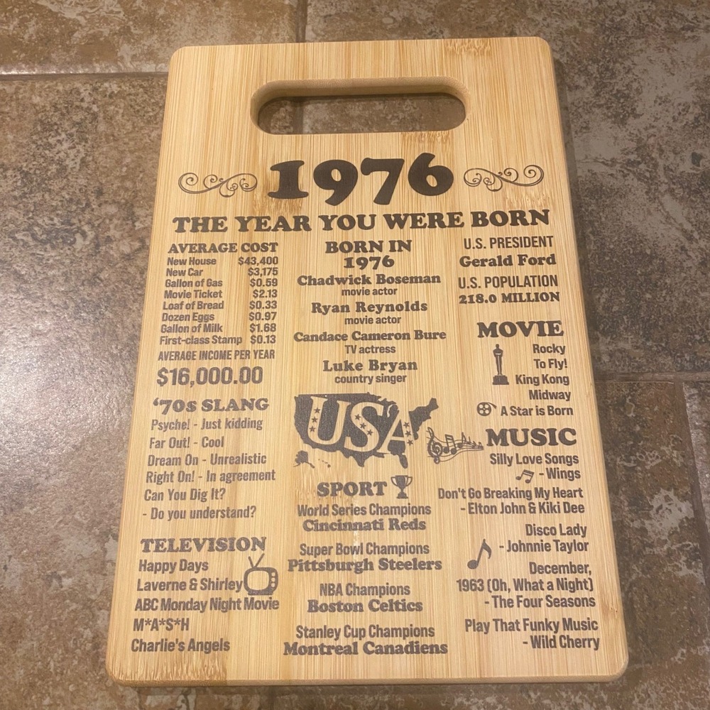 1976 Cutting Board Excellent 1976 50 Years Birthday Bamboo Trivia Gift